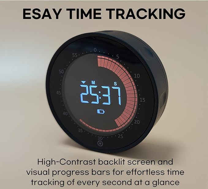 Visual Digital Timer - 60 Min Countdown & Count Up, Large LED Screen with Red Visual Disc, Magnetic Silent Timer for Kids, Seniors, Classroom, Kitchen Cooking, ADHD & Autism Productivity Tool