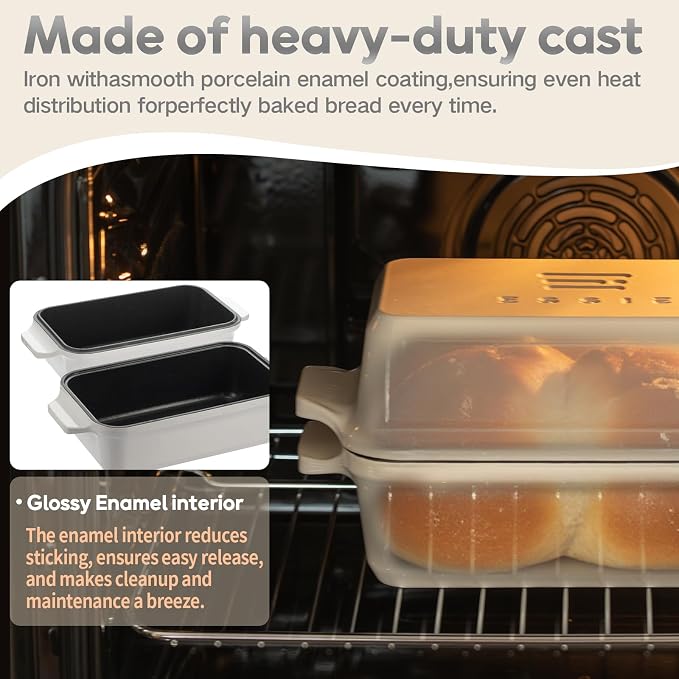 Enameled Cast Iron Dutch Oven for Sourdough Bread Baking, 9×5 Dutch Oven Pot with Lid, 2 in 1 Bread Baking Pans with Lid, Roasting & Braising, Easy Release, Oven & Induction Safe (4.2 QT,White)