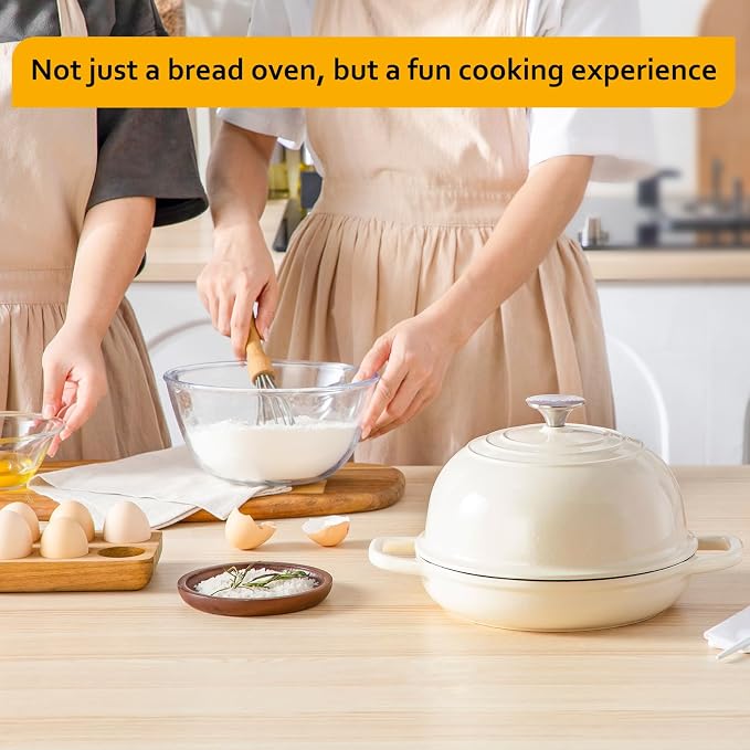 Velaze 5 QT Enameled Cast Iron Dutch Oven for Bread Baking with Dome Lid | Traps Steam for Crispy Artisan Sourdough Bread,Oven Safe,Ergonomic Handles,Gift for Bakers and Bakery Style Loaves,White