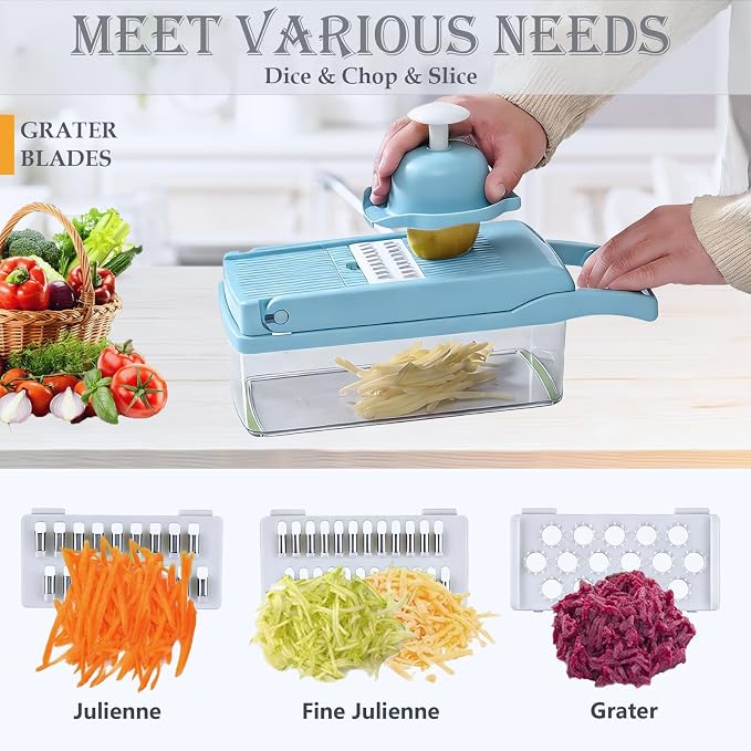 Vegetable Chopper Mandoline Slicer Home Kitchen Appliance Essential Gadget | Pro-Series Veggie Cutter with Container for Food Onion Fruit Salad Potato Christmas Gift House Cooking Supply Tool