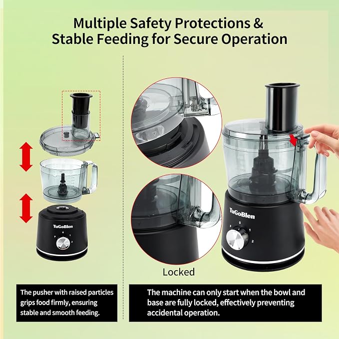10 Cup Food Processor, Glass Blender and Grinder,5 Food Blades | Kneading/Chopping/Shredding/Slicing/French Fry Blades for Vege,Fruits,Meats,Beans