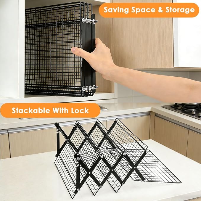 4 Tier Collapsible Cooling Rack with 3 Setting Design Adjustable ＆ Stackable Baking Rack, X-Shaped Structure Cooling Rack for Cooking and Baking, Cookies, Bread, Baking Must Haves