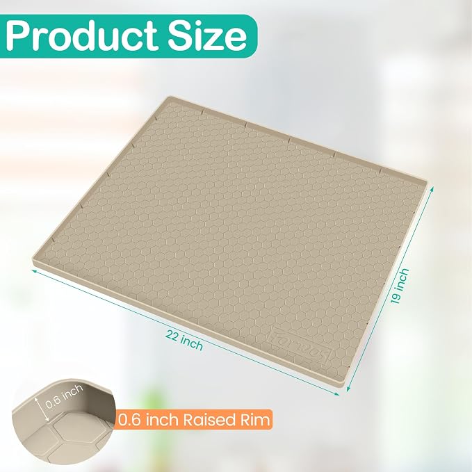 Silicone Under Sink Mat, 22"x19", Waterproof Cabinet Liner, Khaki | Shelf Liner, Cabinet Protector, Home Organizer, for Kitchen, Bathroom, Multipurpose, Leak Proof, Easy Clean, Drip Tray, Clean