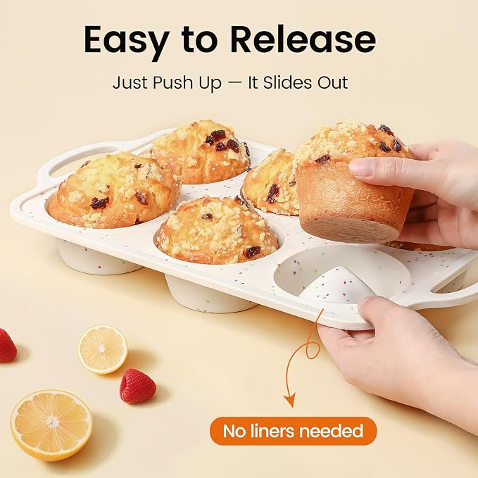 Silicone Jumbo Muffin Pan for Baking with Metal Reinforced Frame, 6 Cup Nonstick Extra Large Muffin Tin, BPA Free Cupcake Pan and Dishwasher Safe Big Muffin Pan
