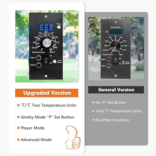Upgraded Digital Thermostat Controller for Traeger Pellet Grills and Sensor | Player Mode-10 Temp Compensation Levels, 3 Advanced Modes- Pr0 Pr1 Pr2, New "P" Button, Error Code Detection, 2 Probe Ports