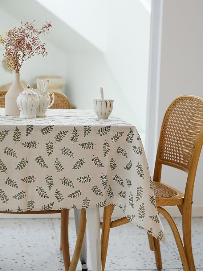 Pastoral Rectangle Tablecloth - 52 x 70 Inch Table Cloth - Washable Table Cover with Wrinkle Resistant for Restaurant, Picnic, Bistro, Indoor and Outdoor Dining, Green Leaf