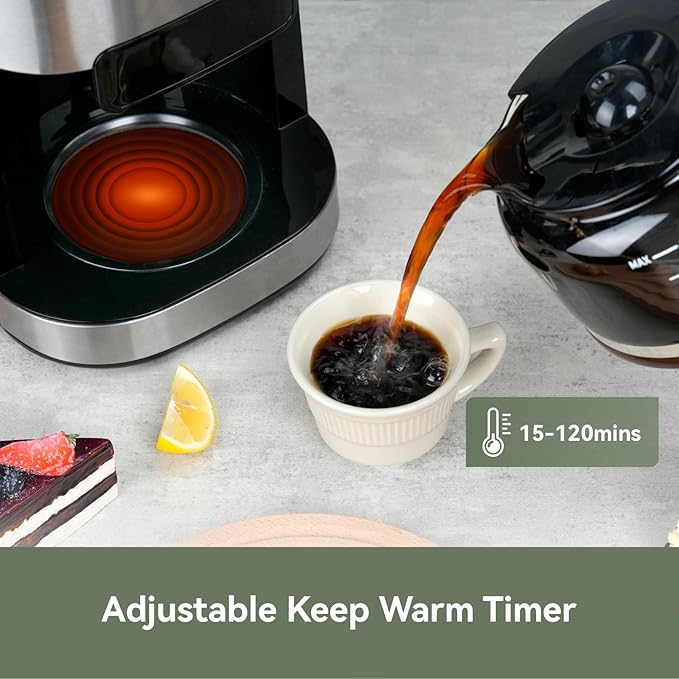 Gevi All In One 10-Cup Grind & Brew Coffee Maker with Built-In Burr Grinder | 24-Hour Programmable Timer, 1.5L Water Tank, Warm Plate, Reusable Filter & Glass Carafe for Daily Fresh Coffee Brewing