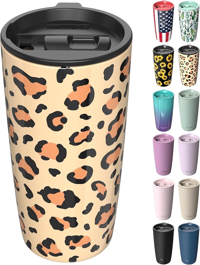 TILUCK 20 oz Insulated Coffee Tumbler with BPA-Free Lid | Travel Coffee Mug, Dishwasher Safe, Cup Holder Friendly, Double-Wall Vacuum Insulation for Hot & Cold Drinks, Leopard