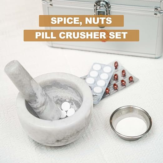 Marble Mortar and Pestle Set, 5"-1.5 Cups Grinder Bowl for Guacamole, Salsa, Pill Crusher, Spice, Herb, Garlic, Nut, Heavy Duty Grinder for Kitchen(Grigio Fantasy)