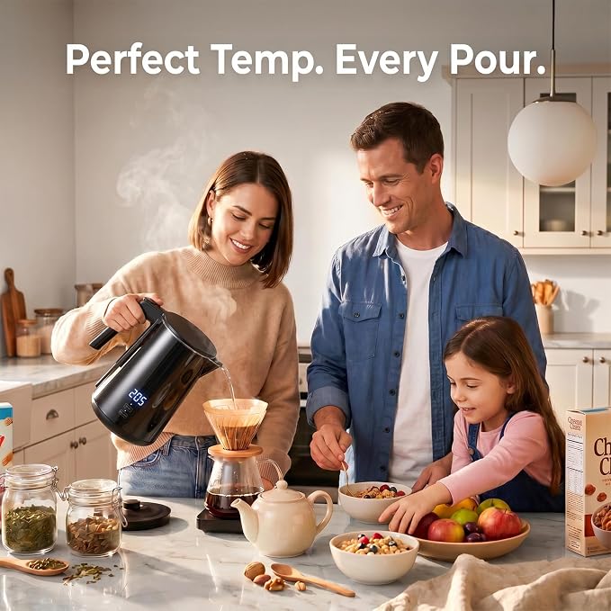 Electric Kettle 1.0L, 1200W Fast Boiling, 7 Temp Settings & 4H Keep Warm | Stainless Steel Inner, BPA-Free, Auto Shut-Off, Water Boiler, Cool Touch Exterior, Tea Coffee Kettle for Home Office, Black