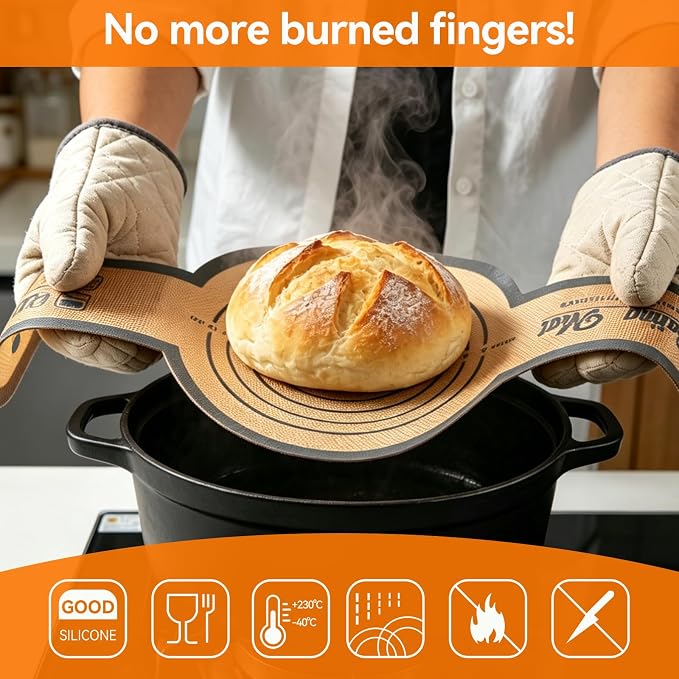 3 PCS Silicone Baking Mat Set：Bread Slings with Long Handles + 28"x20" Pastry Mat Non-Stick Reusable Sourdough Baking Supplies,Easy Clean, Kitchen Accessories