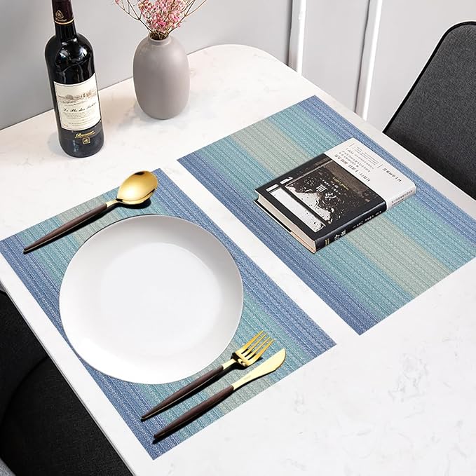 PIGCHCY Placemats Set of 8 Washable Durable Placemat Vinyl Heat Resistant Non-Slip Table Mats Indoor Outdoor (Coastal Blue)