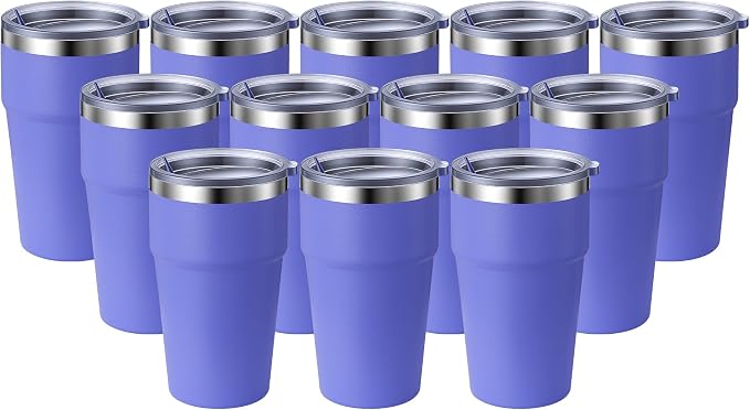 MEWAY 16oz Tumbler Double Wall Vacuum Insulated Travel Mug Bulk, Stainless Steel Tumblers with Lid, Powder Coated Coffee Cups for Cold & Hot Drinks (Purple,12 Pack)