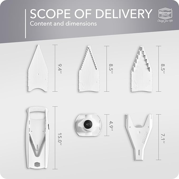 Börner Mandoline Slicer V5 (Starter Set) • Vegetable V-Slicer for Slices, Sticks & Dices in Various Sizes • With Stainless Steel V-Blade • Adjustable Kitchen Slicer • Color: White