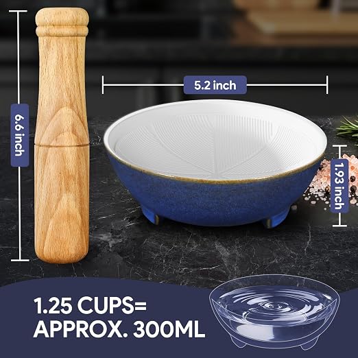 4Pcs Small Ceramic Mortar and Pestle Set with Silicone lids | 1.25 Cup Bowl, Lightweight with Grinding Ridge, High Efficiency Grind Spices, Fresh Guacamole, Spice, Herb, Color-Coded, Gift