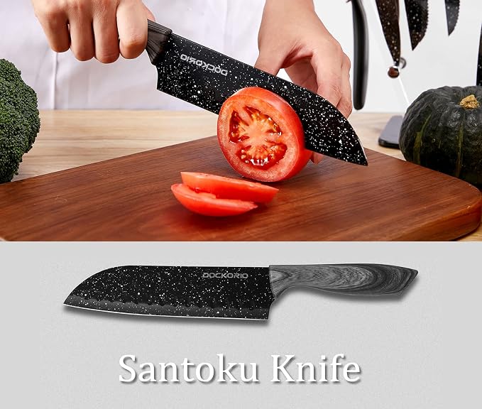 Kitchen Knife Set 19 Piece with Block High Carbon Stainless | 19 piece black knife set with block, high carbon stainless steel, steak knives, chef knife, bread knife, scissors & sharpener