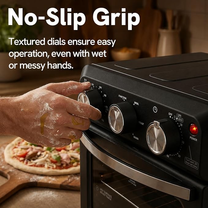 VAL CUCINA 6-in-1 Retro Air Fryer Toaster Oven Combo, Compact 12.7 QT Small Countertop Convection Oven, Fits 9" Pizza & 4 Toast, Hexagon Hybrid Heating, Enamel Baking Pan Included, Dark Grey Color