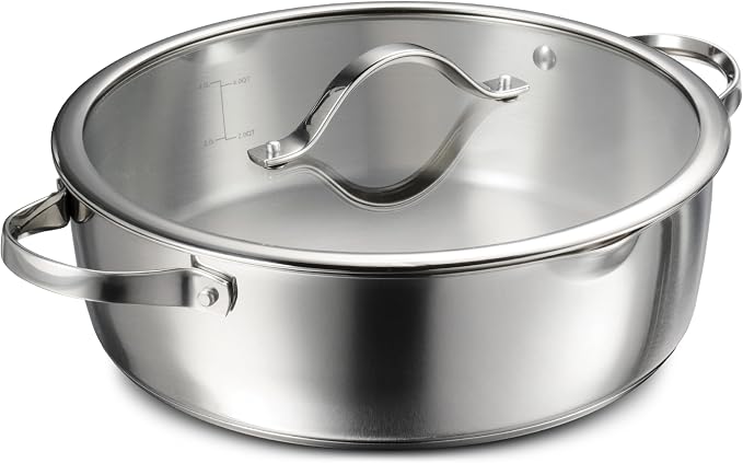 Tramontina Tempo Tri-Ply Base Stainless Steel 6-Qt Braiser Pan with Lid | Induction-Ready, Oven-Safe, Dishwasher-Safe