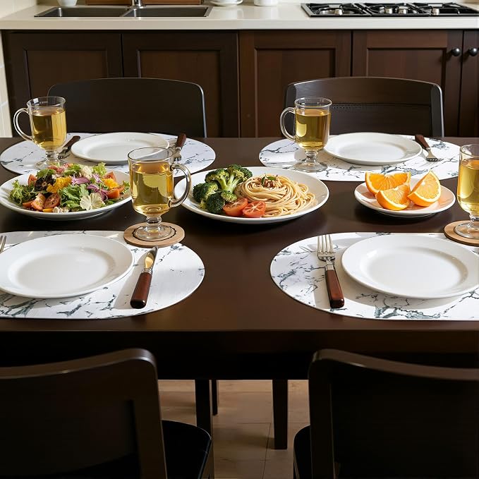 Placemats Set of 4, 11.8 x 17 Inch, Marble | Heat Resistant Oval Faux Leather Place Mats, Waterproof Wipeable Reversible PU Placemat, Indoor & Outdoor