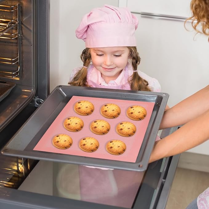 2PCS 15.7"x11.8" Perforated Baking Mats, Silicone Half Sheet Pan Pink | Hollow Out Reusable Oven Liners Heat Resistant Non-Stick Mat for Making Cookie/Bread/Pizza/Macaron/Pastry/Eclair
