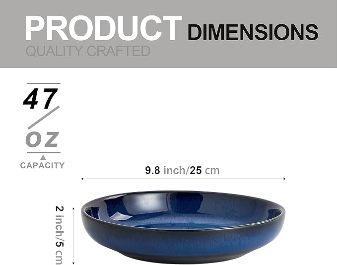 Transmutation Glaze Serving Pasta Bowl,10 inch Ceramic Wide Salad Bowls,50 Ounce Large Big Fruit Bowl for Kitchen, Microwave Oven Dishwasher Safe (Blue)