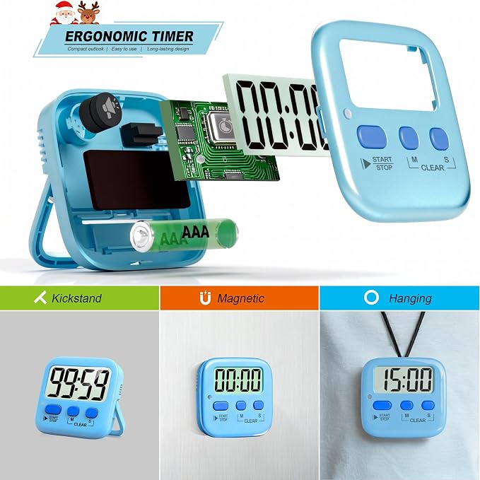 2 Pack Digital Timer for Kids Classroom Kitchen Timers for Cooking | w/ Battery, Easy to View, Alarm, Mute Mode, Count Down/Up, Magnetic, Kickstand, Hanging, Classroom Timer for Teacher Supplies