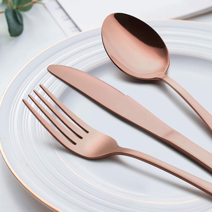 LIANYU Copper Silverware Flatware Set, 20 Piece Stainless Steel Cutlery Set | Service for 4, Mirror Finish, Ideal for Home Hotel Wedding Festival Party, Dishwasher Safe