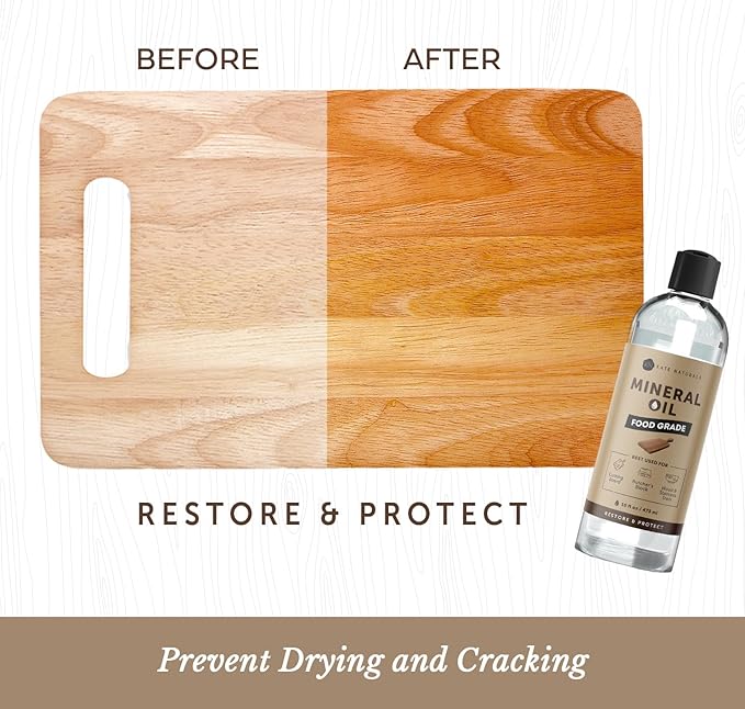 Kate Naturals Mineral Oil for Wood Cutting Board, Food Grade, Odorless, 8oz | Food Safe Mineral Oil to Protect Wooden Cutting Board, Butcher Block, Utensils, Bamboo Boards, Stainless Steel Knife