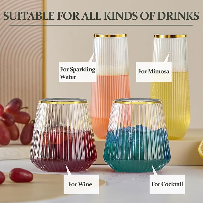 56 Pack Plastic Wine Glasses Champagne Flutes, 32 Pcs 9 OZ & 24 Pcs 14 OZ | Plastic Wine Glasses,Plastic Champagne Flutes,Unbreakable,Shatterproof,Recyclable,Wedding,Disposable, Birthday,BPA-Free