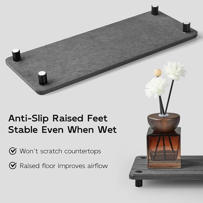 Water Absorbing Stone Sink Tray, 11.8" Diatomite Tray for Kitchen Bathroom Vanity, Fast Drying Stone Drying Caddy for Soap Dispenser, Sponge Holder with Wavy Groove Design