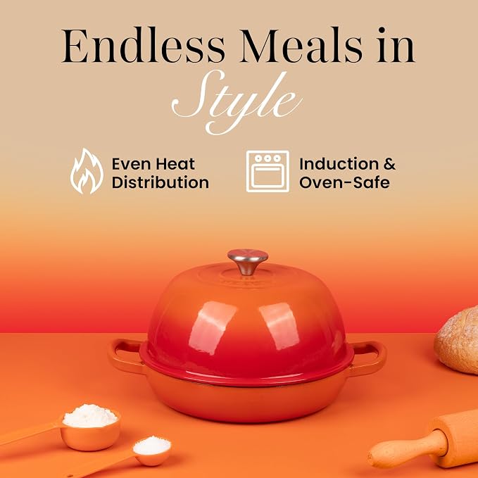 Enamelled Cast Iron Dutch Oven Pot – Dutch Oven For Sourdough Bread Baking – Cast Iron Bread Pot – Orange, 6 Quarts, 26cm – by Nuovva