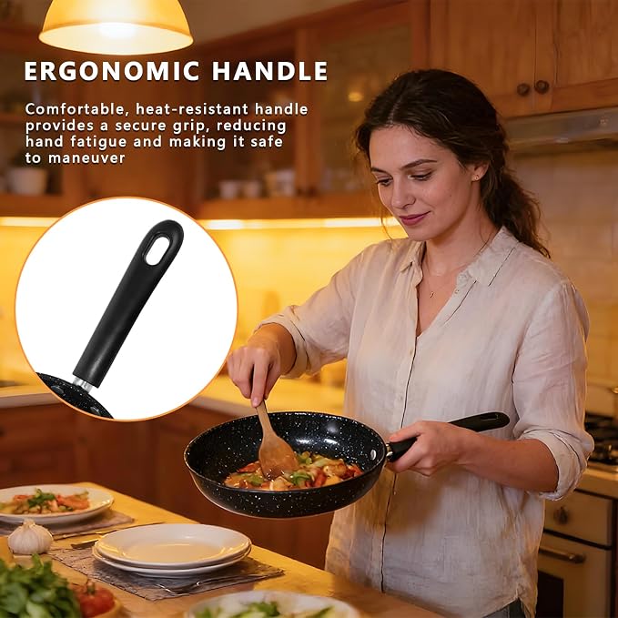Nonstick Frying Pan 9 Inch Induction Skillet, Non Stick Metal Cookware with Heat Resistant Handle, Omelet Pan for Gas Ceramic Electric Stove, Scratch Resistant Kitchen Pan