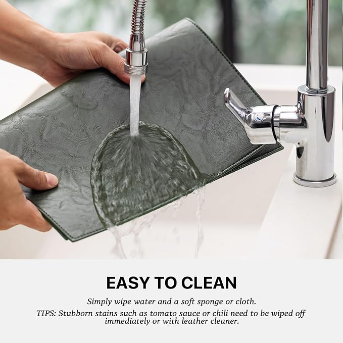 Baroyal Faux Leather Placemats Set of 4 Vinyl Washable Wipeable Table Mats for Kitchen Dining Table Heat Resistant Waterproof Indoor/Outdoor Placemats Non-Slip Easy Clean Place Mats (Olive Green)