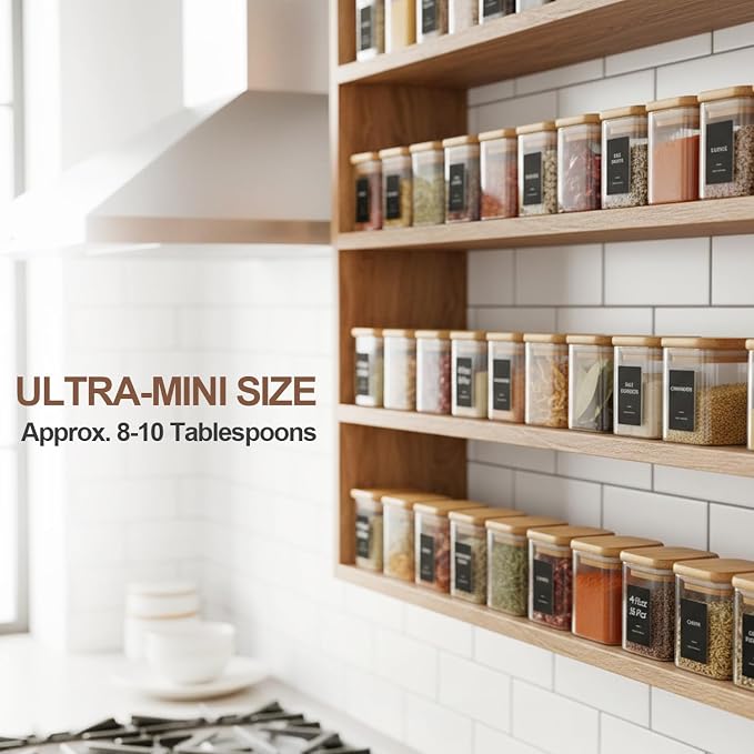ComSaf Spice Jars 4oz 16 Pack, Seasoning Containers with labels 54 Labels | Small Glass Jars, Bamboo Lid with Silicone Seal, Kitchen Spice Drawer Organizer, Loose Tea,Herbs,Powders,Salt,Chili, BPA Free