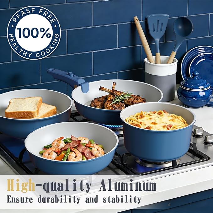 Umite Chef Pots and Pans Set Non Stick, 21 pcs Ceramic Cookware Set with Detachable Handles, Healthy Induction Cookware, RV Kitchen Cooking Set, with Utensils & Frying Pans Set, PFAS PFOA & PTFE Free