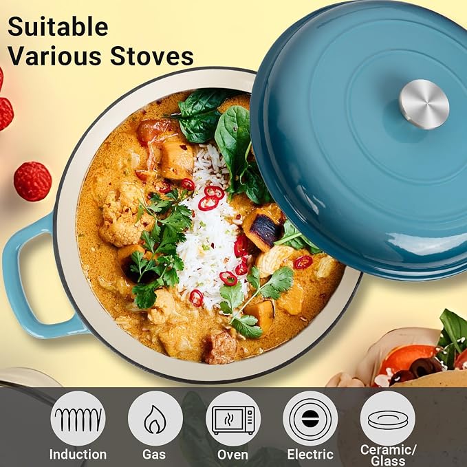 Enameled Cast Iron Dutch Oven, 3.8 Quart Dutch Oven Pot with Lid, Non Stick Cast Iron Pot, Round Oven Safe up to 500°F, Use for Marinate, Cook, Bake and Serve – Gradient Blue