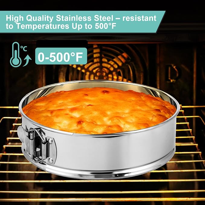9 Inch Cheesecake Pan, Leakproof 304 Stainless Steel Springform Pan with Silicone Protector for Water Bath Baking, Removable Bottom, 50 Pcs Parchment Paper, Dishwasher Safe