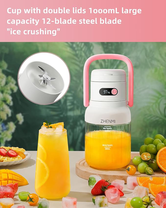 Portable Blender, Personal Blender for Smoothies & Shakes, Cordless, 33oz BPA-Free Vessel, 18000RPM Motor, Leakproof Lid with Sip Spout, USB-C Rechargeable, Easy-to-Clean Parts (Pink)