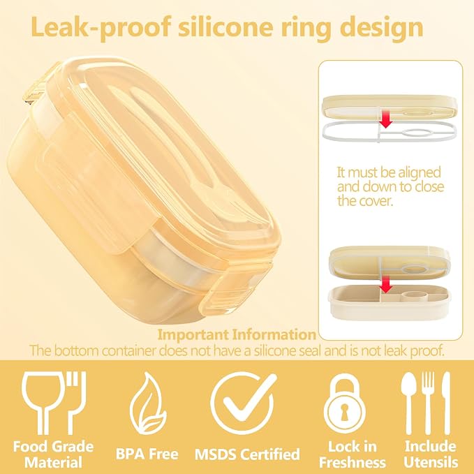 JBGOYON Leakproof Bento Box & Insulated Lunch Bag Set, 4-Piece, Khaki | 6-hour thermal retention, includes nested knife fork spoon, 2 reusable snack pouches, designed for adults and kids