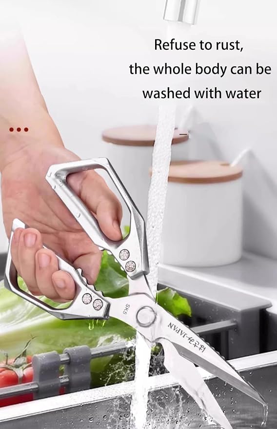 Heavy Duty Rust Proof Multi-Purpose Kitchen Shears(Black) | Suitable for Chicken, Fish, Steak and Vegetables. Built-In Fish Scaler & Bottle Opener, Dishwasher Safe.