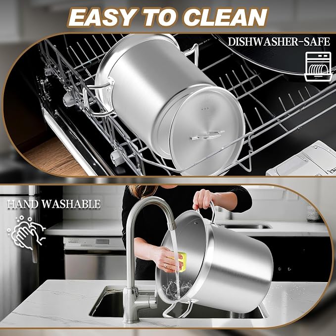 20Qt Brushed Stainless Steel Stock Pot With Lid - Large Stock Pot - Heavy Duty Induction Commercial Grade Stockpots for Soup, Stew, Oven, Gas, Ceramic, and Dishwasher Safe