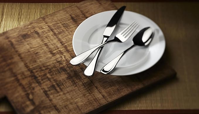 Oneida Voss 45-Piece 18/0 Silverware Set for 8, Flatware | mirror finish, dishwasher safe | includes serving spoons and utensil set | heavy duty, cutlery set for kitchen and dining
