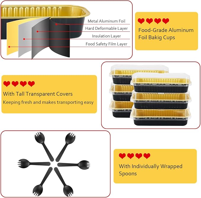 LNYZQUS Mini Loaf Pans with Lids 100 Pack, Small Foil Cake Tins | 6.8oz Rectangle, Black, Disposable Aluminum Baking Cups, Individual Dessert Containers for Bakery Bake Sales