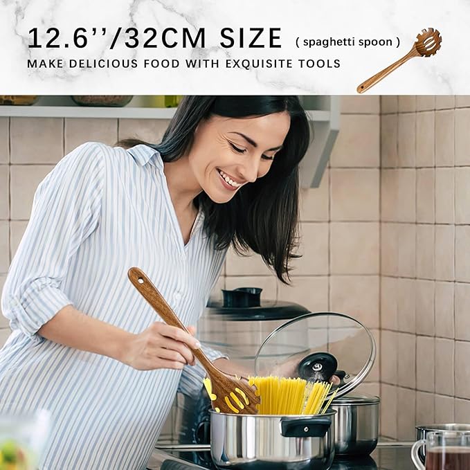 Wooden Spoons for Cooking, 8-Piece Acacia Wood Cooking Utensil Set | Spoons and spatulas stir, mix, flip and serve; balanced handles offer control while staying gentle on nonstick cookware.