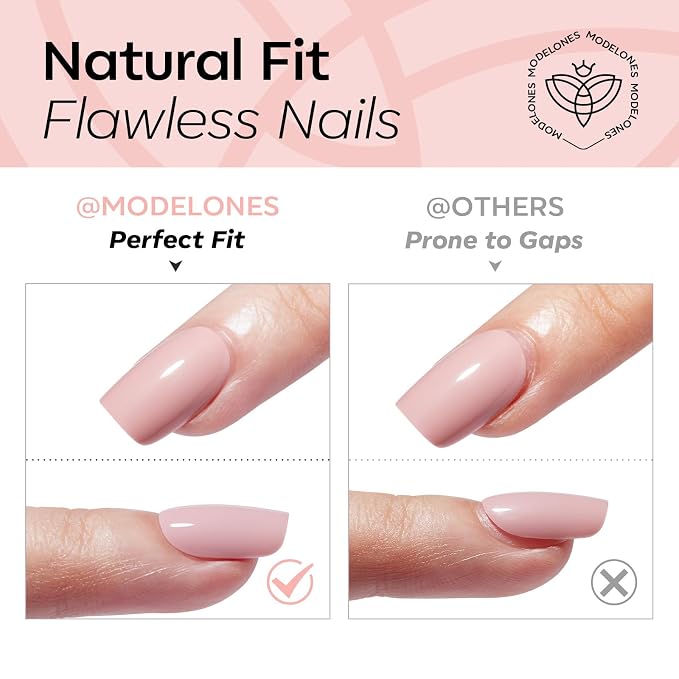 modelones Nude Pink Short Press on Nails, Oval Fake Nails Kit | Semi-Transparent Press Ons with Nail Glue, Adhesive Tabs, Nail File, Prep Pad, Manicure Stick, 32Pcs 16 Sizes, Women Gift