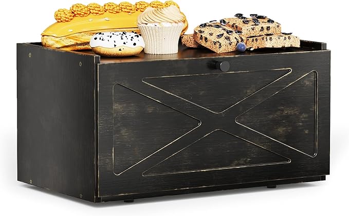 Trironsun Bamboo Bread Box for Kitchen Counter Farmhouse Bread Storage Container Large Capacity Bread Storage Bin Bread Holder (Antique Back)