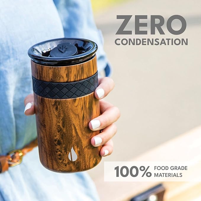 Elemental Artisan 12oz Triple-Wall Insulated Coffee Tumbler w/Ceramic Lid | Triple Wall Coffee Travel Mug, Reusable Stainless Steel Coffee Tumbler; Thermal Coffee Cups for Hot (6 Hrs) & Cold (18 Hrs)