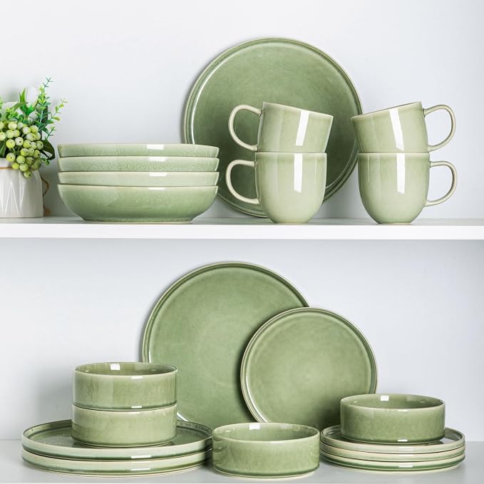 AmorArc Ceramic Dinnerware Sets for 4,12 Piece Plates and Bowls Sets Dishes | Stoneware Handmade Reactive Glaze Dishes Set | Highly Chip and Crack Resistant | Dishwasher & Microwave Safe