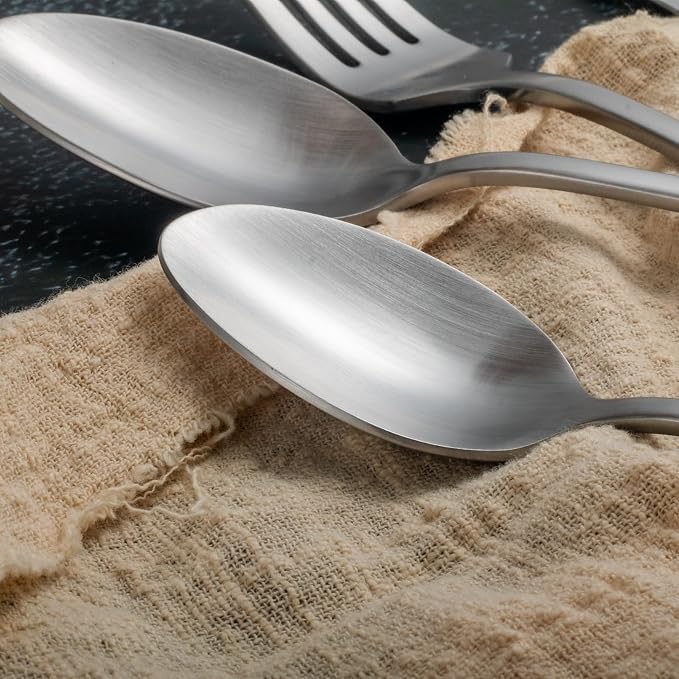 Alata Kate Satin 45-Piece Silverware Set with Utensil-Serving Set,Service for 8,Stainless Steel Flatware Set,Matte Satin Polished Cutlery Set,Dishwasher Safe