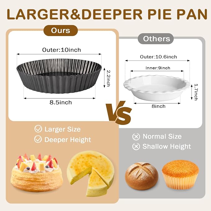 2 Pack 10 Inch Pie Pan with Removable Bottom | Detachable bottom design,Deep dish, Egg cream pastry pie plate, Not easy to stick,Portable Baking Kit, Durable Construction